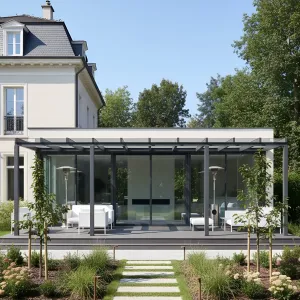 Steel Frame Retreat With Glass Pergola