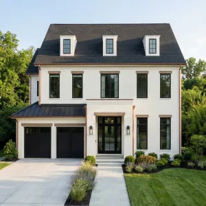 Tall Brick Manor With Night Roof