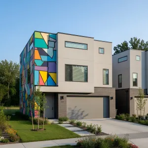 Stained-Glass Corner Townhome With Slate Brick Band