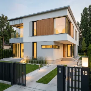 Calm Geometry Home With Linear Gate