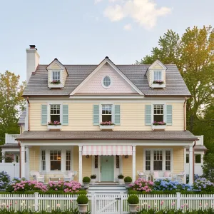 Lemon-Cream Colonial With Peppermint Awning
