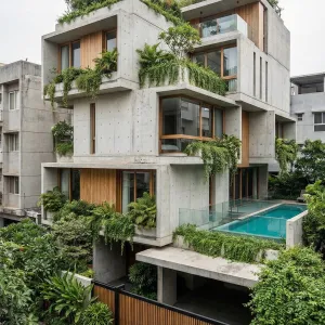 Terraced Concrete Jungle Retreat