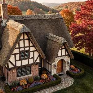 Cozy Thatch Cottage Amid Autumn’s Colors