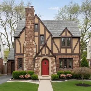 Red-Door Tudor With Woven Timber