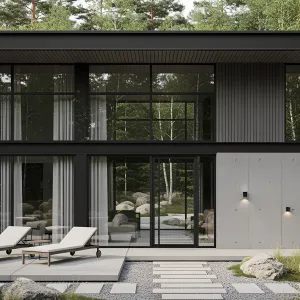 Haven of Modern Serenity: Patio and Pines