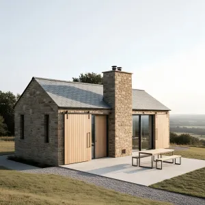 Slate-Top Stone Cottage With Shutters
