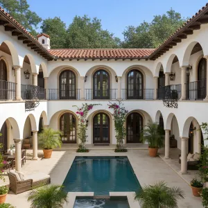 Cloistered Pool Court With Columned Grace