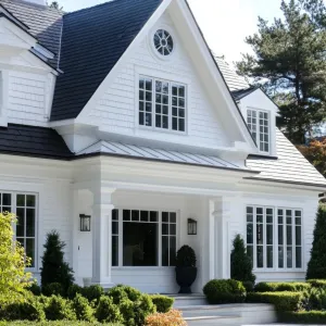 Preview of Chic White House with Mansard Roof and Cozy Porch
