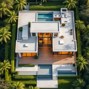 Concrete Hideaway with Palm Fronds