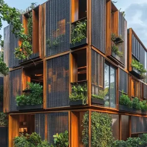 Stacked Green Oasis: The Wood Cube Retreat