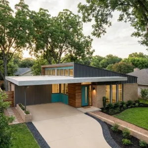 Playful Turquoise Entry With Winged Carport