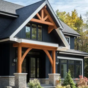 Dark Stained Timber With Contrasting White Trim and Modern Lighting