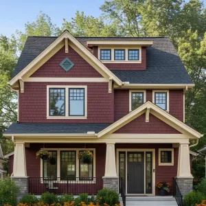 Burgundy Bungalow With Buttery Trim