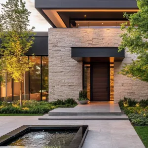 Natural Stone Cladding With Water Feature At Entrance