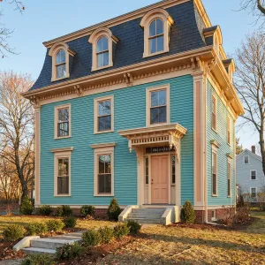 Teal Mansard Village Landmark Home
