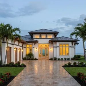 Coastal Lantern Entry Courtyard Villa