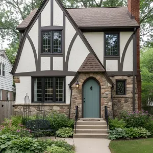 Teal Door Stone-Truss Tudor
