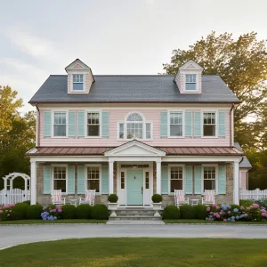 Aqua-Shutter Colonial With Copper Porch