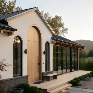 Arched Oak Entry, Glassy Garden Wing