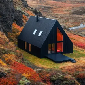 Charming Black Cabin Nestled in Vibrant Wilderness