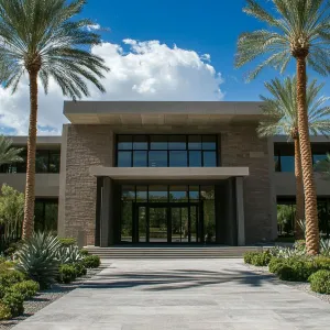 Concrete Oasis with Sky-High Palms