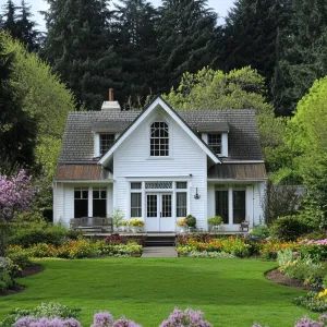 Whimsical White Cottage Amidst Blooms