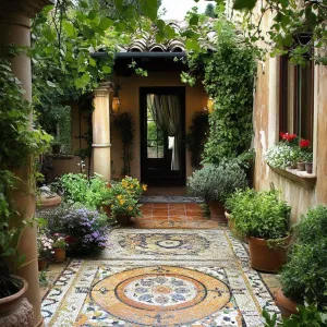 Herb Garden Patio With Mosaic Tiles