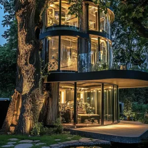 Luxury Tree House with Reflective Pond