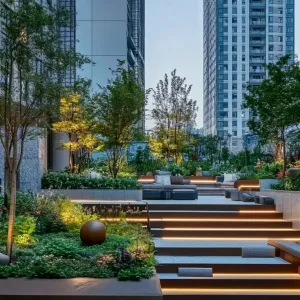 Urban Jungle Lounge with Glowing Steps