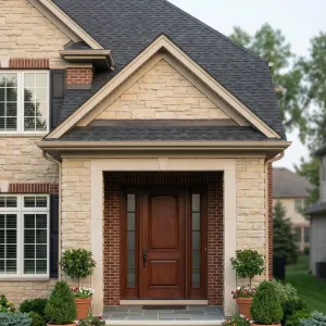 Elegant Stone Portico With Mahogany Door