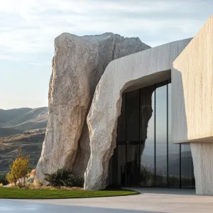 Sun-Kissed Stone Haven with Glass Embrace