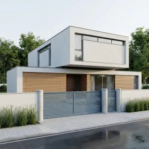 Floating Box Home With Sleek Street Gate