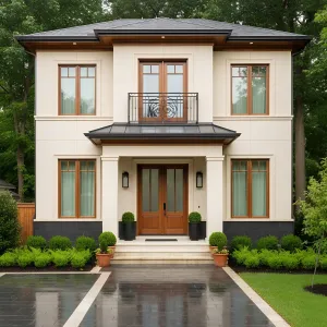 Stucco Symmetry Garden Dwelling