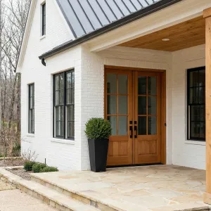 Charming Country Entry With Glassy Wood Doors