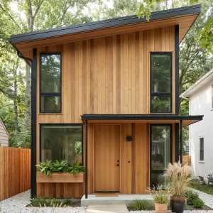 Urban Cedar Cabin With Asymmetrical Roof