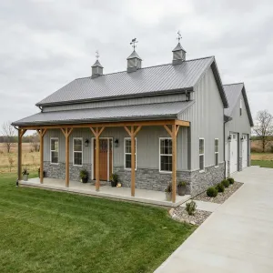 Gable Porch Barn With Stone Base