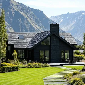 Obsidian-colored Timber With Iron Railing and Fixtures