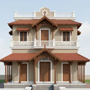 Carved Eaves Bungalow With Layered Terraces