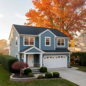 Suburban Blue Gem with Fiery Foliage