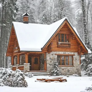 Woodland Lodge Draped in Wintry Whiteness