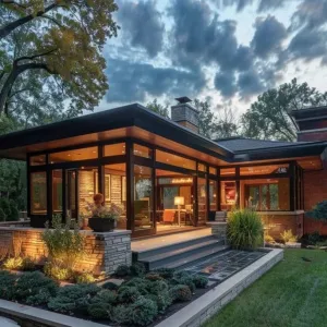 Prairie-style Home, Modern Glass Pavilion