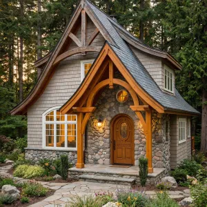 Curved Timber Hearthstone Forest Cottage