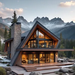 Angular Alpine Oasis with a Fireplace Flare
