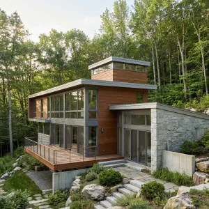 Hillside Glass Haven With Cedar Stone