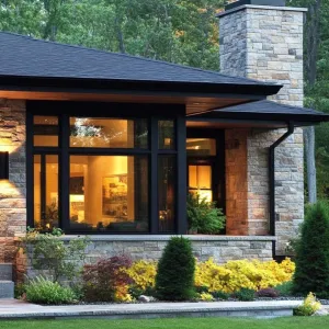 Modern Stone Oasis Amidst Greenery