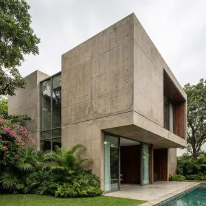 Lush Courtyard Boxy Concrete Getaway