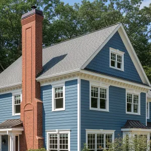 Towering Brick Column Beside the Blue Beauty