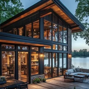 Preview of Lake-facing Glass Walls Framed By Natural Wood