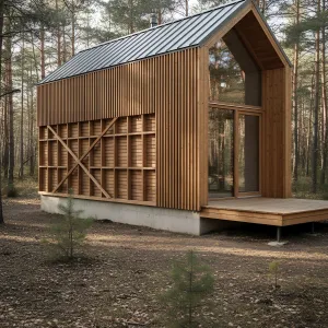 Ribwork Longhouse With Framed Forest Aperture