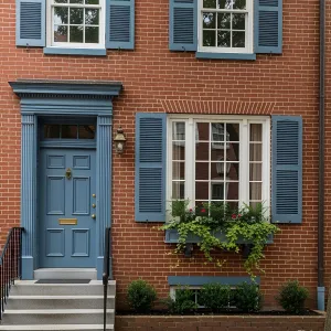 Rustic Brick Oasis with Cerulean Whispers